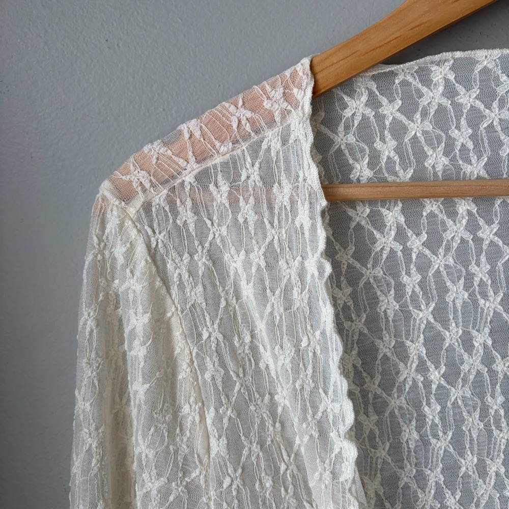 Cider Cream Lace Wrap Crop Top with Bell Sleeves - Picture 7 of 13